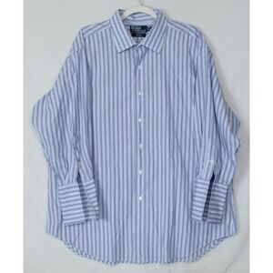 Polo By Ralph Lauren Curham Classic Fit Dress Shirts Men 17.5 / 35 Blue Stripe